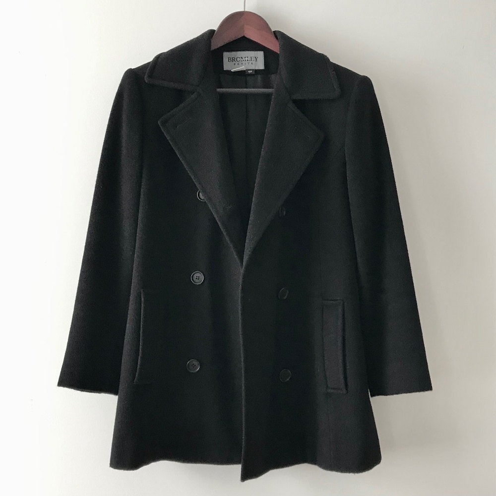 Bromley Collection Double Breasted Black Wool Peacoat Coat